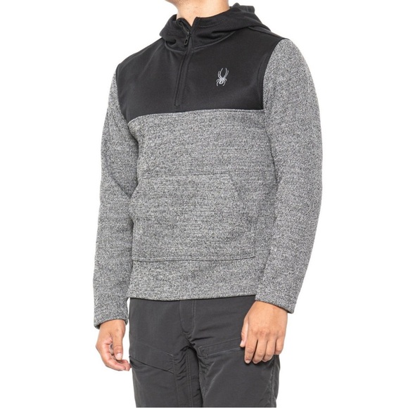 Spyder Men's Racer 1/4 Zip Pullover Hoodie Charcoal Heather - Picture 2 of 6